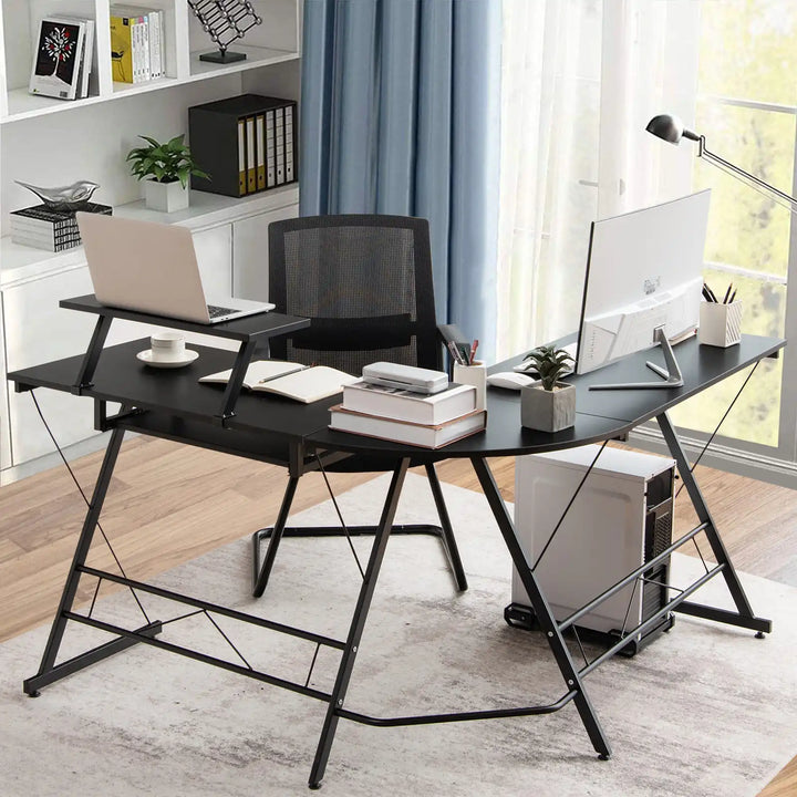 GOFLAME L-Shaped Computer Desk Home Office Corner Workstation w/ Movable Host Stand - Vogue Vista UK