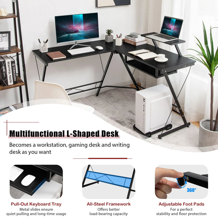GOFLAME L-Shaped Computer Desk Home Office Corner Workstation w/ Movable Host Stand - Vogue Vista UK