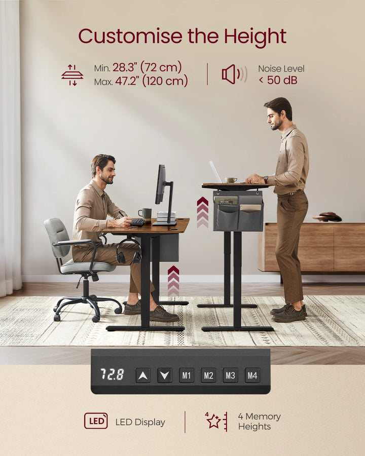 VASAGLE Electric Standing Desk, Height Adjustable Desk, 60 x 110 x (72-120) cm, 4 Memory Heights, Storage Pocket - Vogue Vista UK