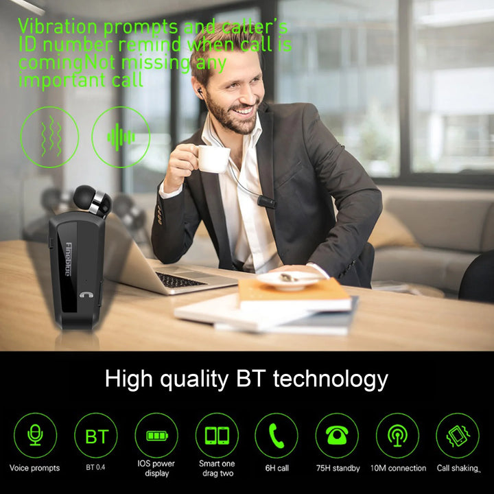 Wireless Business Bluetooth Headset in-Ear Earphone Hands-free Sport Driver Earphone Telescopic Clip on Stereo Earbud with Mic - Vogue Vista UK