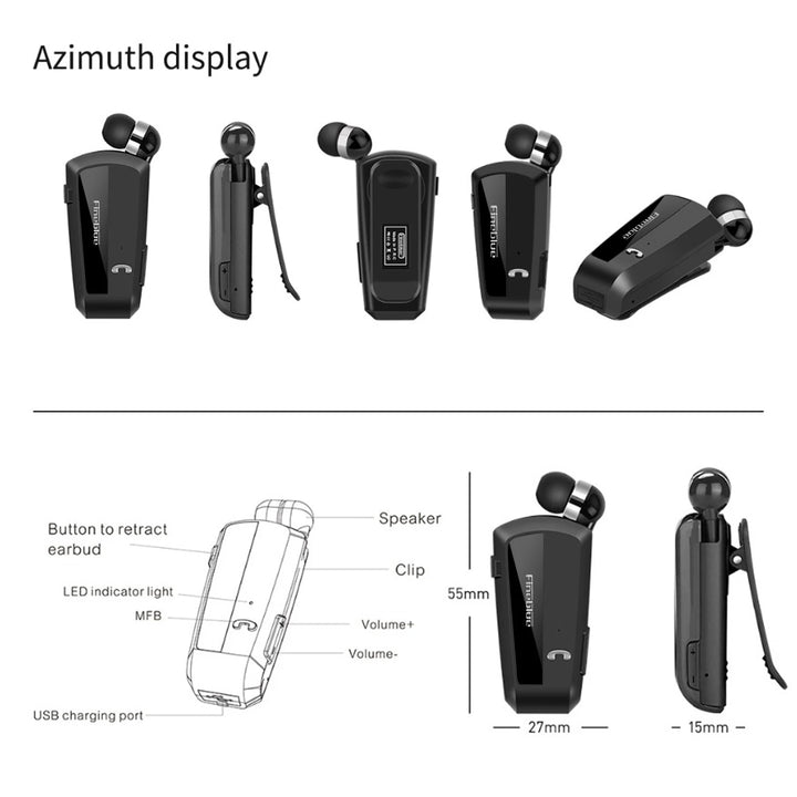 Wireless Business Bluetooth Headset in-Ear Earphone Hands-free Sport Driver Earphone Telescopic Clip on Stereo Earbud with Mic - Vogue Vista UK