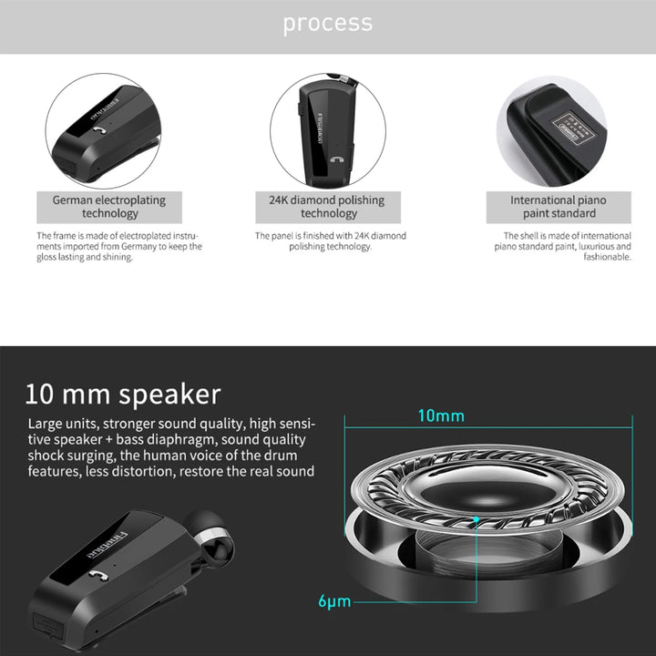 Wireless Business Bluetooth Headset in-Ear Earphone Hands-free Sport Driver Earphone Telescopic Clip on Stereo Earbud with Mic - Vogue Vista UK