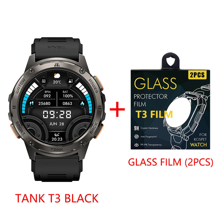 2024 KOSPET TANK T3 Smart Watch For Men 500mAh 60Days Battery IP69K 5ATM Waterproof AMOLED Bluetooth Call Military Men's Watches - Vogue Vista UK