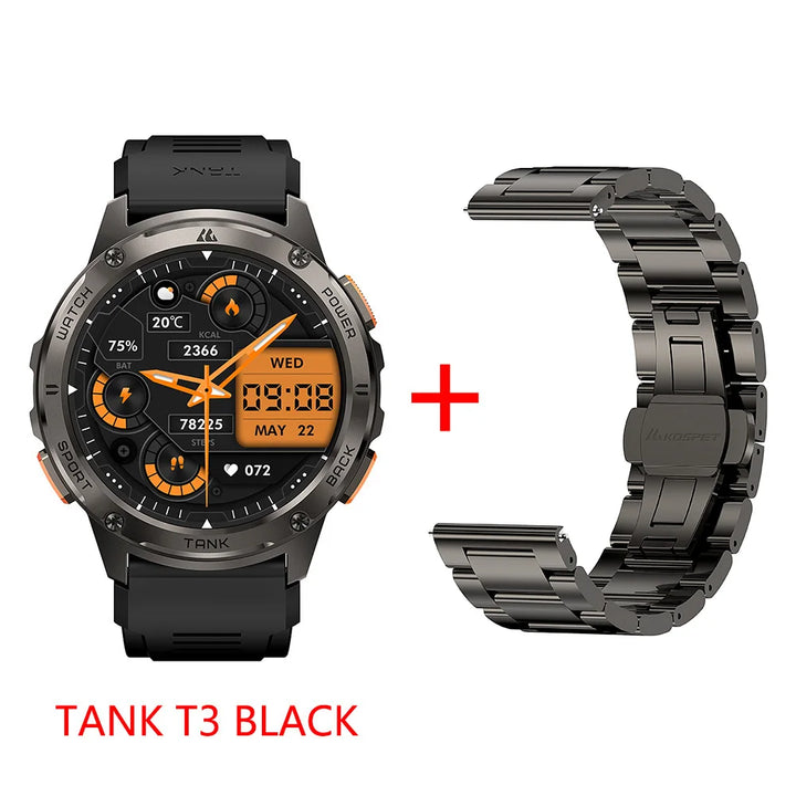 2024 KOSPET TANK T3 Smart Watch For Men 500mAh 60Days Battery IP69K 5ATM Waterproof AMOLED Bluetooth Call Military Men's Watches - Vogue Vista UK