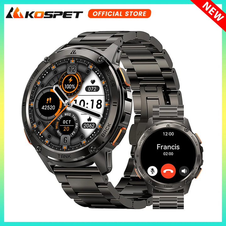 2024 KOSPET TANK T3 Smart Watch For Men 500mAh 60Days Battery IP69K 5ATM Waterproof AMOLED Bluetooth Call Military Men's Watches - Vogue Vista UK