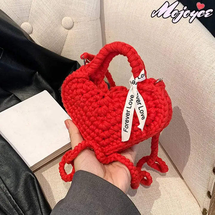 2025 New Handmade Crochet Small Handbag Peach Heart Knitted Women Clutch Purse Unique Love Shape Woven Ladies Mini Crossbody Bag - Vogue Vista UK