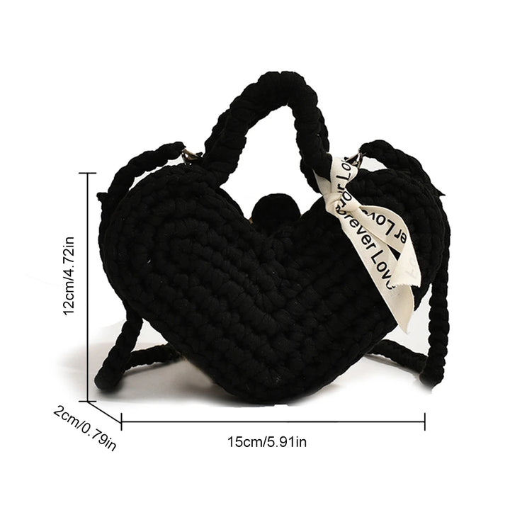 2025 New Handmade Crochet Small Handbag Peach Heart Knitted Women Clutch Purse Unique Love Shape Woven Ladies Mini Crossbody Bag - Vogue Vista UK