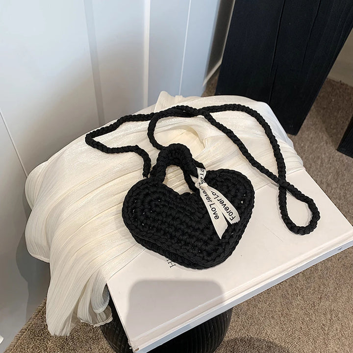 2025 New Handmade Crochet Small Handbag Peach Heart Knitted Women Clutch Purse Unique Love Shape Woven Ladies Mini Crossbody Bag - Vogue Vista UK