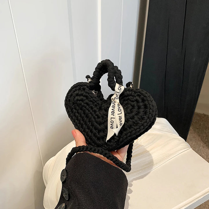 2025 New Handmade Crochet Small Handbag Peach Heart Knitted Women Clutch Purse Unique Love Shape Woven Ladies Mini Crossbody Bag - Vogue Vista UK
