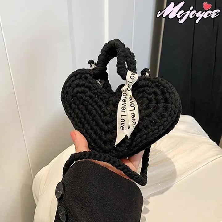 2025 New Handmade Crochet Small Handbag Peach Heart Knitted Women Clutch Purse Unique Love Shape Woven Ladies Mini Crossbody Bag - Vogue Vista UK