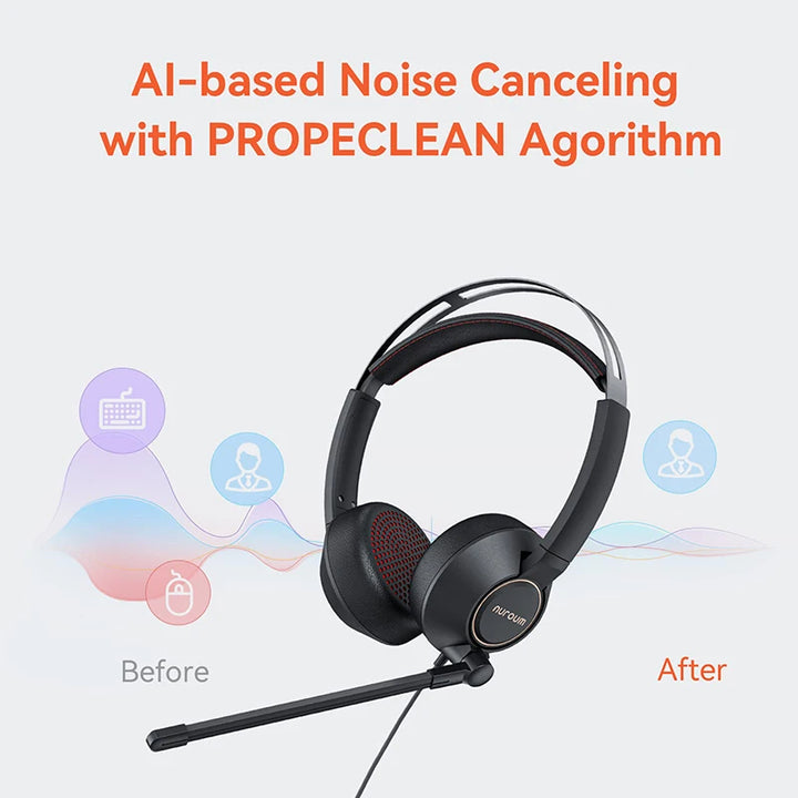 NUROUM HP11-DU Wired Headset AI-based Noise Cancelling USB Headset For Pc Laptop With Microphone - Vogue Vista UK