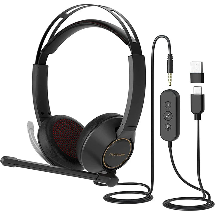 NUROUM HP11-DU Wired Headset AI-based Noise Cancelling USB Headset For Pc Laptop With Microphone - Vogue Vista UK