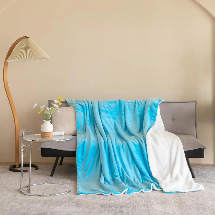 Double Layered Sherpa Fleece Flannel Blanket: Soft, Reversible Microfiber Throw for Bed, Couch, and Travel - 150x200cm (Blue) - Vogue Vista UK