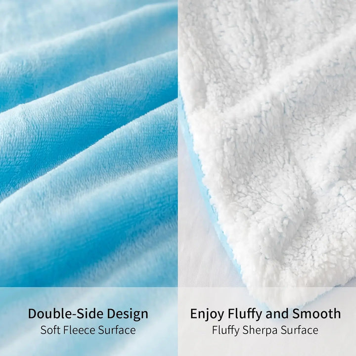 Double Layered Sherpa Fleece Flannel Blanket: Soft, Reversible Microfiber Throw for Bed, Couch, and Travel - 150x200cm (Blue) - Vogue Vista UK