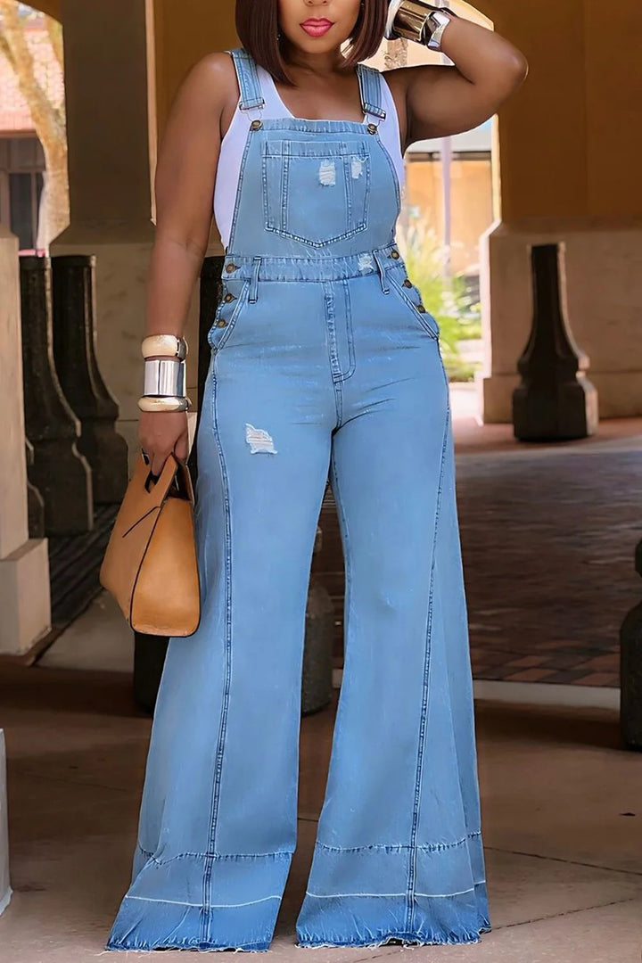 Plus Size Women's Jumpsuit Denim Pockets Overall Rompers Wide Leg Jeans Slim Streetwear Casual Fashion Jumpsuit for Women's - Vogue Vista UK