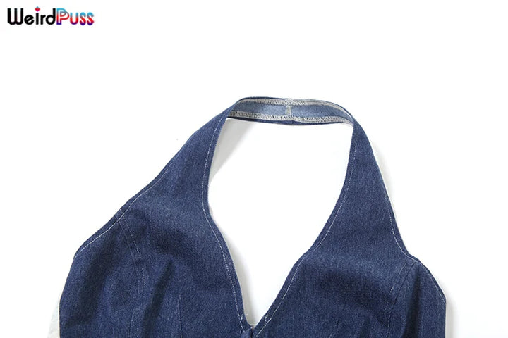 Weird Puss Sporty Women 2 Piece Set Tracksuit Zip Halter Single-Breasted Tank Tops+Straight Pants Matching Streetwear Outfits - Vogue Vista UK