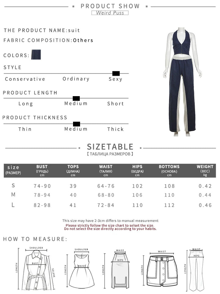 Weird Puss Sporty Women 2 Piece Set Tracksuit Zip Halter Single-Breasted Tank Tops+Straight Pants Matching Streetwear Outfits - Vogue Vista UK
