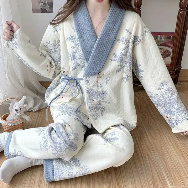 2024 Air Cotton Nursing Clothes Autumn Winter Postpartum Nursing Two-piece Cotton Women Pajamas Spring V-neck Warm Homewear - Vogue Vista UK