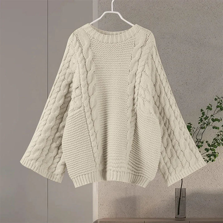 Vintage Knitted Women Pullover O-neck Full Sleeves Twist Female Sweater 2024 Autumn Winter Casual Oversize Solid Lady Sweaters - Vogue Vista UK