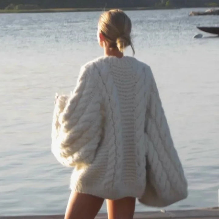 Vintage Knitted Women Pullover O-neck Full Sleeves Twist Female Sweater 2024 Autumn Winter Casual Oversize Solid Lady Sweaters - Vogue Vista UK