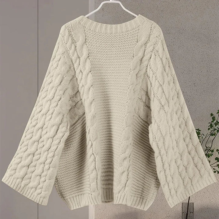 Vintage Knitted Women Pullover O-neck Full Sleeves Twist Female Sweater 2024 Autumn Winter Casual Oversize Solid Lady Sweaters - Vogue Vista UK