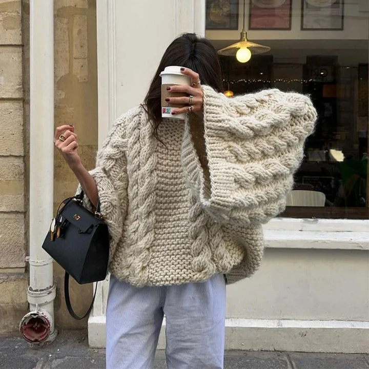 Vintage Knitted Women Pullover O-neck Full Sleeves Twist Female Sweater 2024 Autumn Winter Casual Oversize Solid Lady Sweaters - Vogue Vista UK