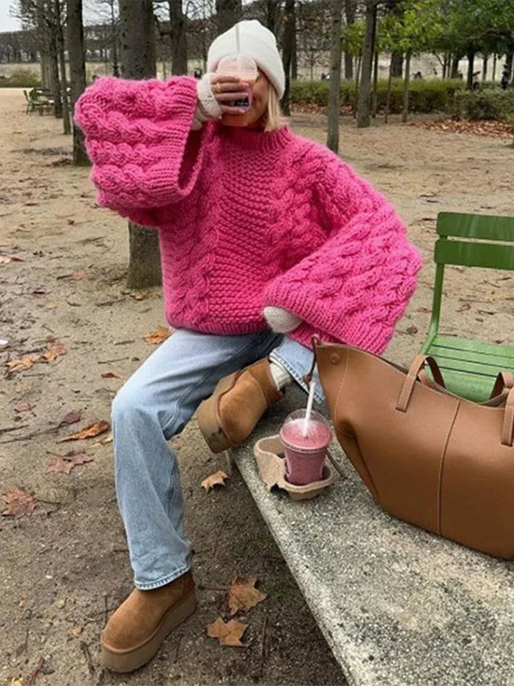 Vintage Knitted Women Pullover O-neck Full Sleeves Twist Female Sweater 2024 Autumn Winter Casual Oversize Solid Lady Sweaters - Vogue Vista UK