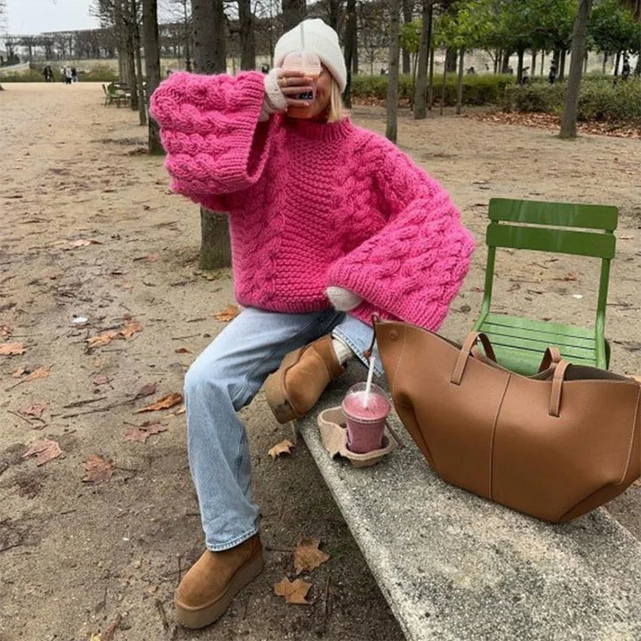 Vintage Knitted Women Pullover O-neck Full Sleeves Twist Female Sweater 2024 Autumn Winter Casual Oversize Solid Lady Sweaters - Vogue Vista UK