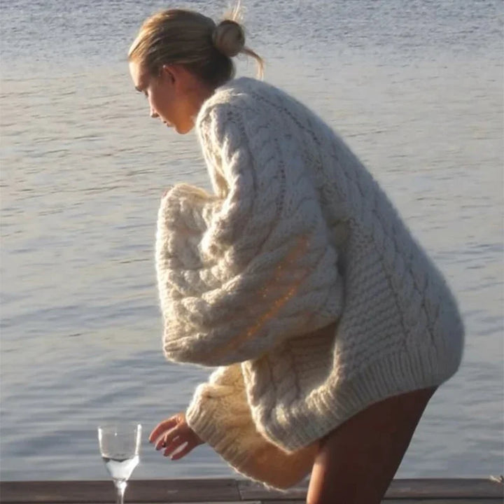 Vintage Knitted Women Pullover O-neck Full Sleeves Twist Female Sweater 2024 Autumn Winter Casual Oversize Solid Lady Sweaters - Vogue Vista UK