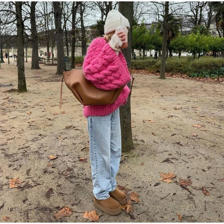 Vintage Knitted Women Pullover O-neck Full Sleeves Twist Female Sweater 2024 Autumn Winter Casual Oversize Solid Lady Sweaters - Vogue Vista UK