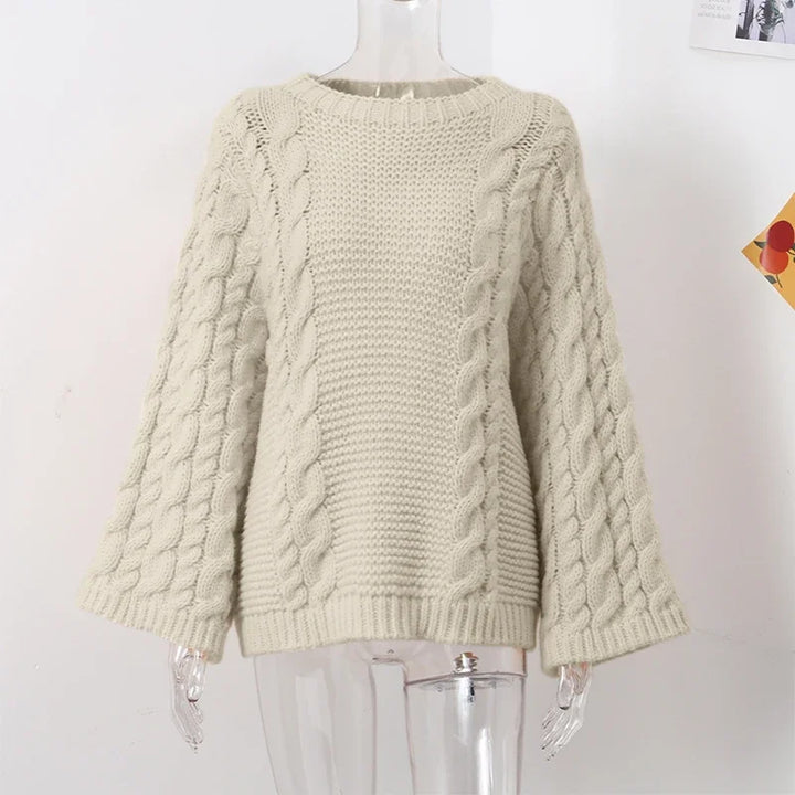 Vintage Knitted Women Pullover O-neck Full Sleeves Twist Female Sweater 2024 Autumn Winter Casual Oversize Solid Lady Sweaters - Vogue Vista UK