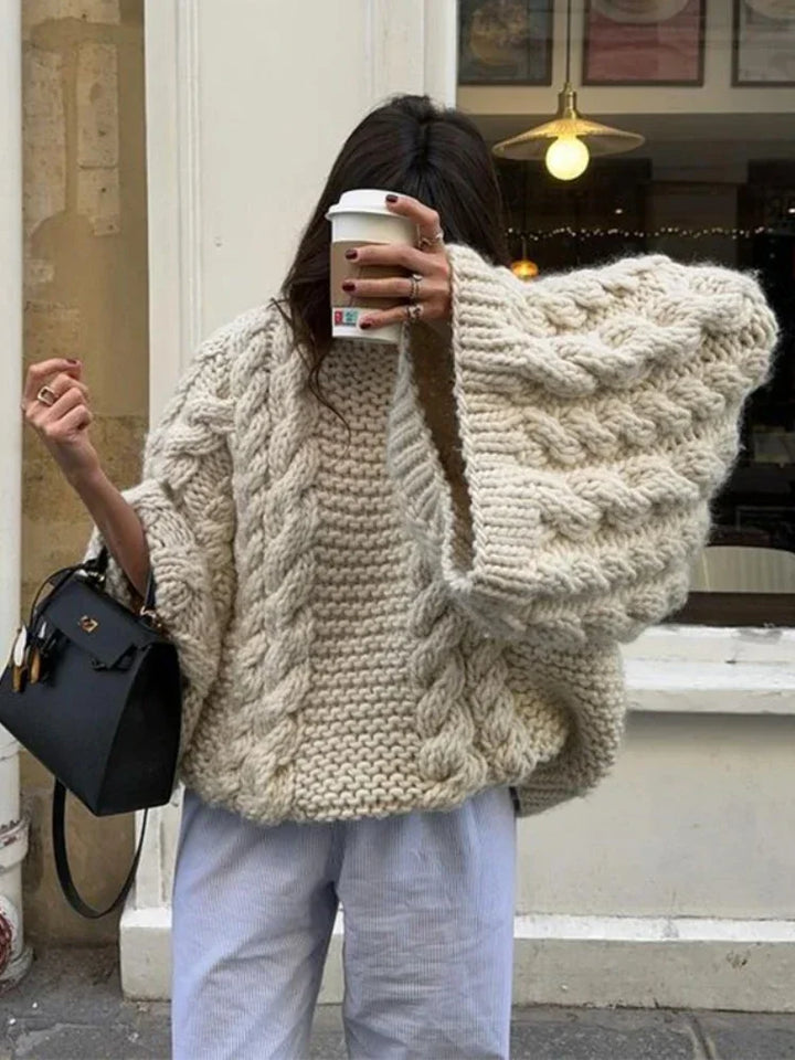 Vintage Knitted Women Pullover O-neck Full Sleeves Twist Female Sweater 2024 Autumn Winter Casual Oversize Solid Lady Sweaters - Vogue Vista UK