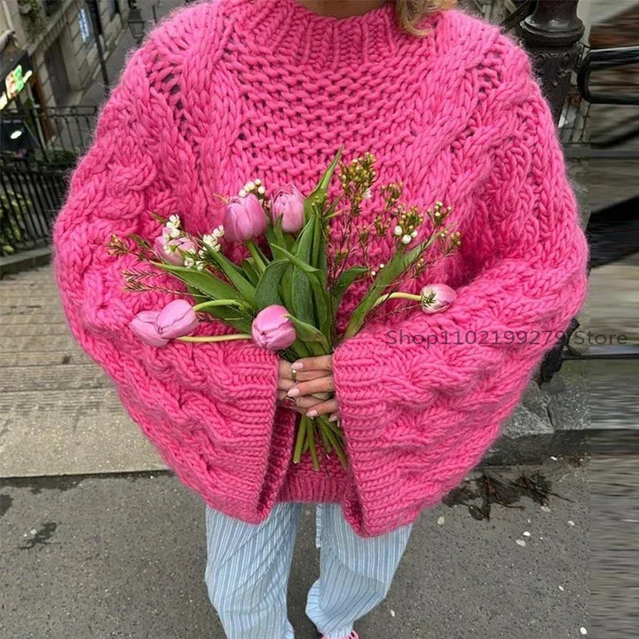 Vintage Knitted Women Pullover O-neck Full Sleeves Twist Female Sweater 2024 Autumn Winter Casual Oversize Solid Lady Sweaters - Vogue Vista UK