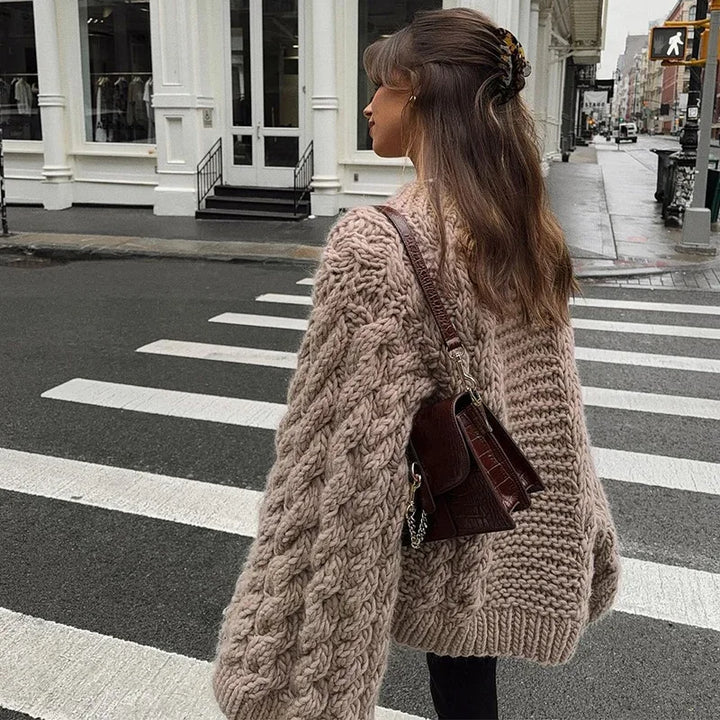 Vintage Knitted Women Pullover O-neck Full Sleeves Twist Female Sweater 2024 Autumn Winter Casual Oversize Solid Lady Sweaters - Vogue Vista UK