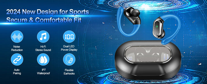 Wireless Earbuds, Bluetooth 5.3 Headphones Sport with ENC Noise Canceling Mic, 50H Stereo Wireless Headphones, Dual LED Display. - Vogue Vista UK