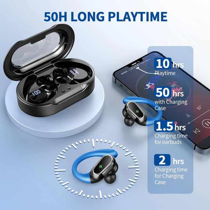 Wireless Earbuds, Bluetooth 5.3 Headphones Sport with ENC Noise Canceling Mic, 50H Stereo Wireless Headphones, Dual LED Display. - Vogue Vista UK