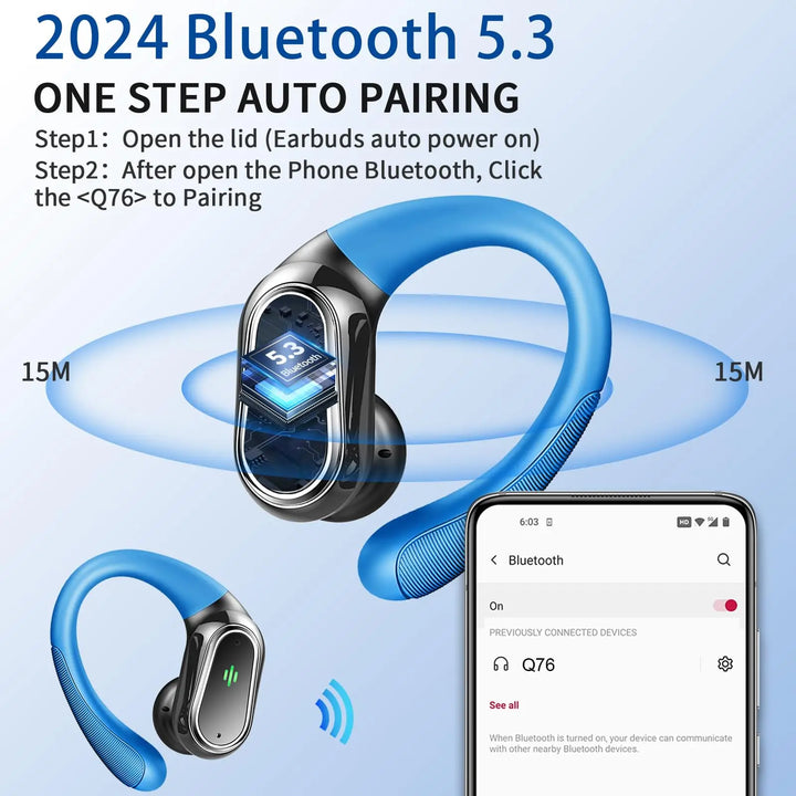 Wireless Earbuds, Bluetooth 5.3 Headphones Sport with ENC Noise Canceling Mic, 50H Stereo Wireless Headphones, Dual LED Display. - Vogue Vista UK