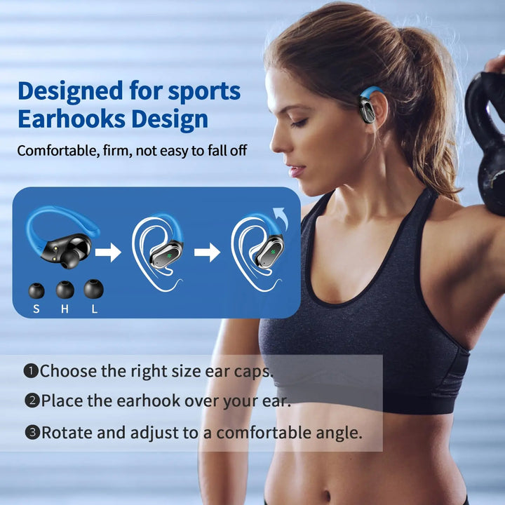 Wireless Earbuds, Bluetooth 5.3 Headphones Sport with ENC Noise Canceling Mic, 50H Stereo Wireless Headphones, Dual LED Display. - Vogue Vista UK