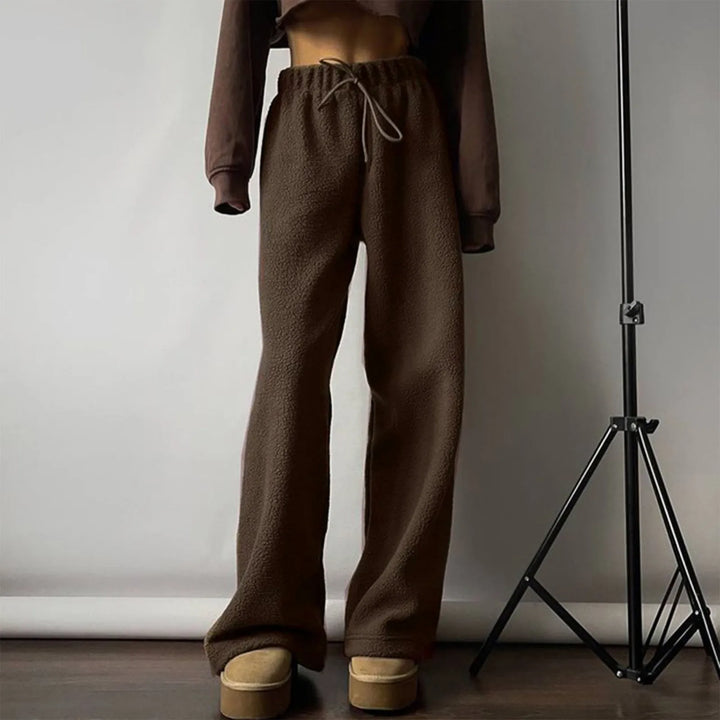 Female Autumn And Winter Soft And Warm Shaker Velvet Elastic Waist Drawstring Solid Color Casual Pants - Vogue Vista UK