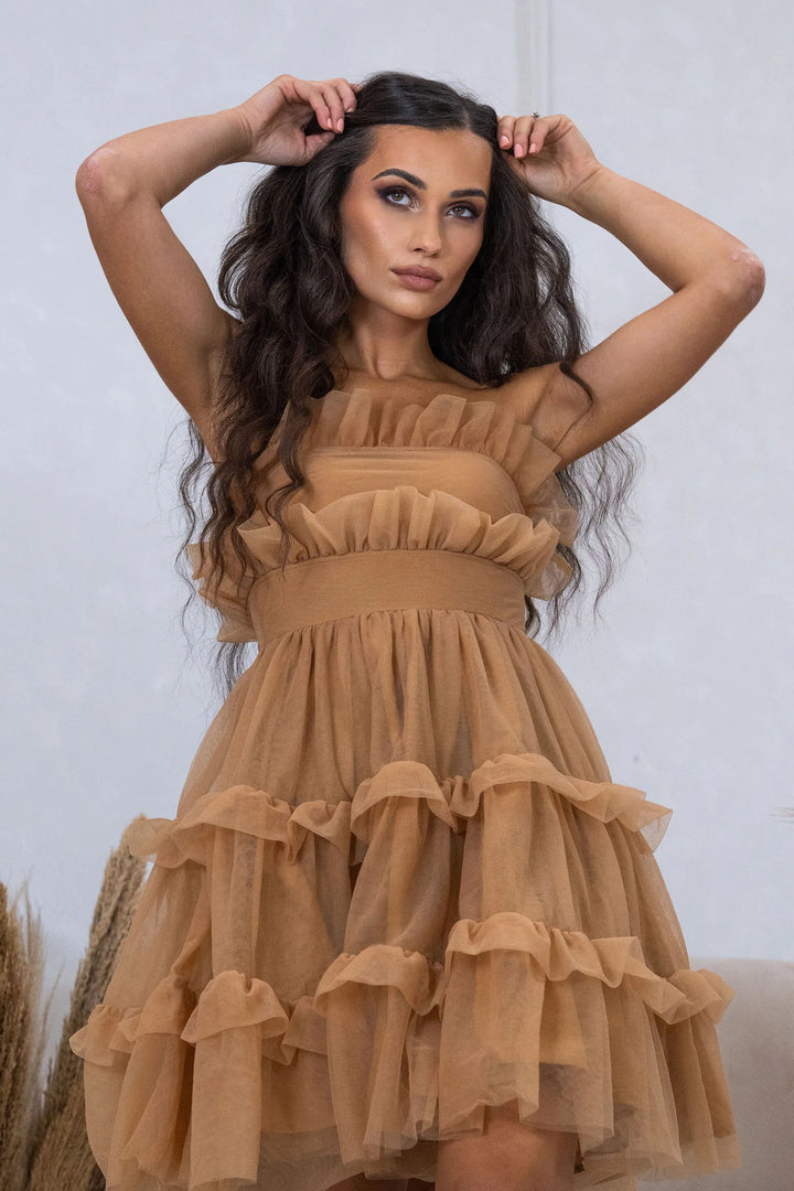BALOU Strapless Layered Tulle Frill Mini Dress - Vogue Vista UK