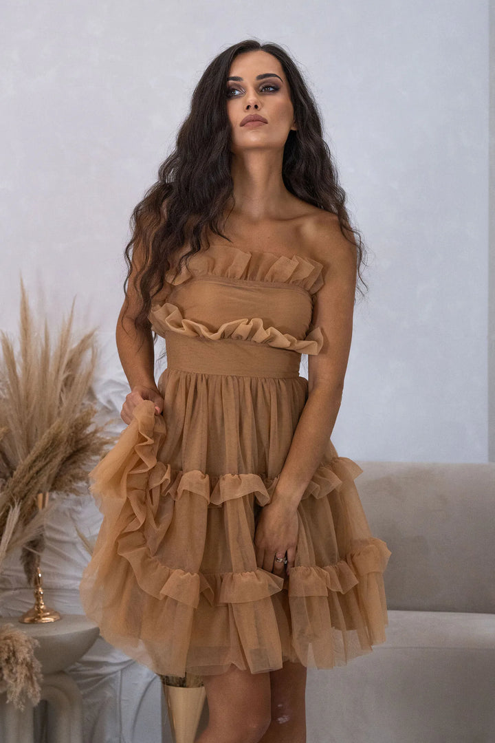 BALOU Strapless Layered Tulle Frill Mini Dress - Vogue Vista UK