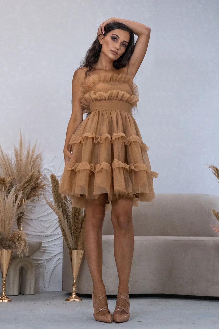 BALOU Strapless Layered Tulle Frill Mini Dress - Vogue Vista UK