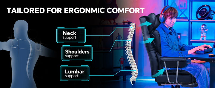GTPLAYER Gaming Chair Desk Computer Chair with Footrest High Back Lumbar Support - Vogue Vista UK