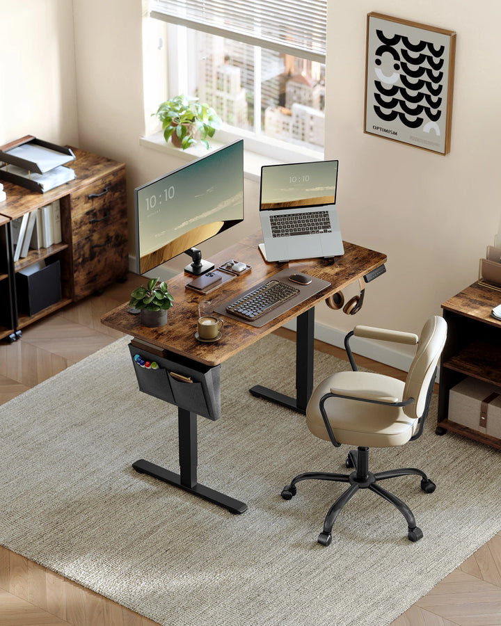 VASAGLE Electric Standing Desk, Height Adjustable Desk, 60 x 120 x (72-120) cm, 4 Memory Heights, Storage Pocket - Vogue Vista UK