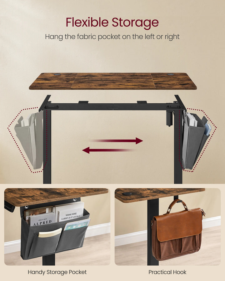 VASAGLE Electric Standing Desk, Height Adjustable Desk, 60 x 120 x (72-120) cm, 4 Memory Heights, Storage Pocket - Vogue Vista UK
