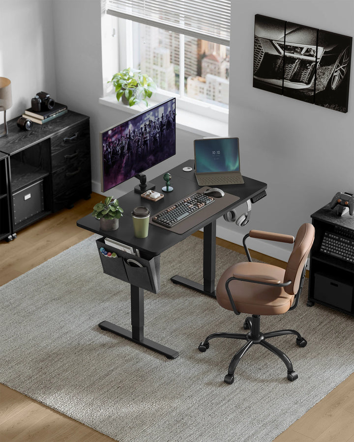 VASAGLE Electric Standing Desk, Height Adjustable Desk, 60 x 120 x (72-120) cm, 4 Memory Heights, Storage Pocket - Vogue Vista UK