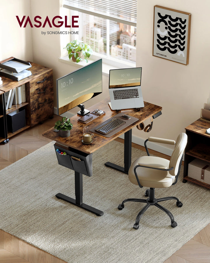 VASAGLE Electric Standing Desk, Height Adjustable Desk, 60 x 120 x (72-120) cm, 4 Memory Heights, Storage Pocket - Vogue Vista UK
