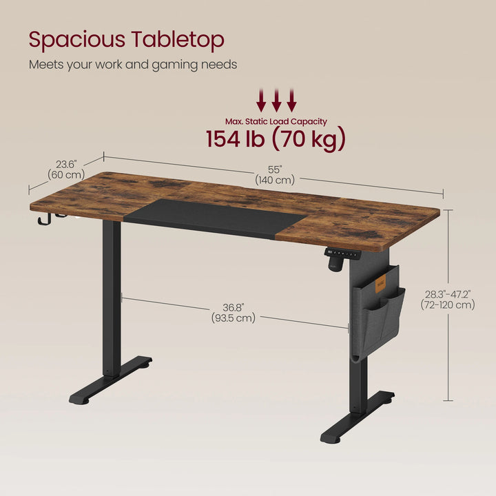 VASAGLE Height Adjustable Electric Standing Desk, Continuous Adjustment - Vogue Vista UK