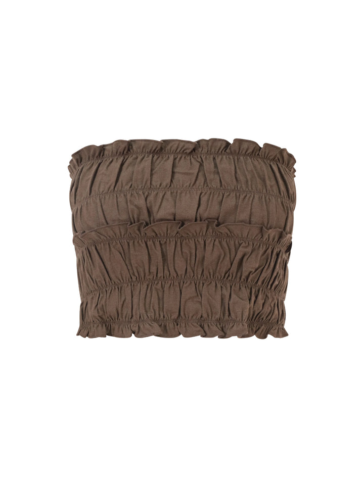 BALOU Elasticated Linen Bandeau Top Chocolate - Vogue Vista UK