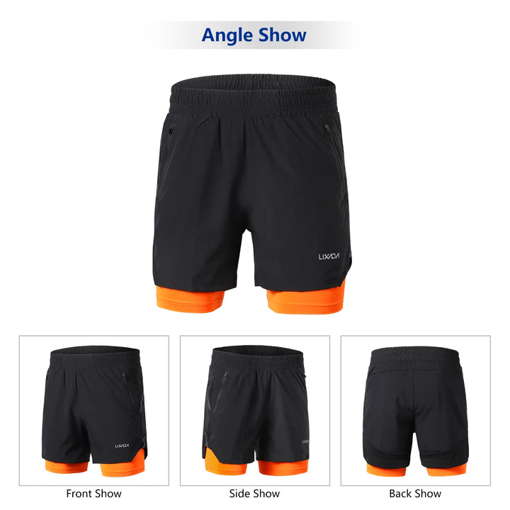 Lixada Men 2 in 1 Running Shorts Quick Drying Breathable Active Training Exercise Jogging Marathon Cycle Shorts - Vogue Vista UK